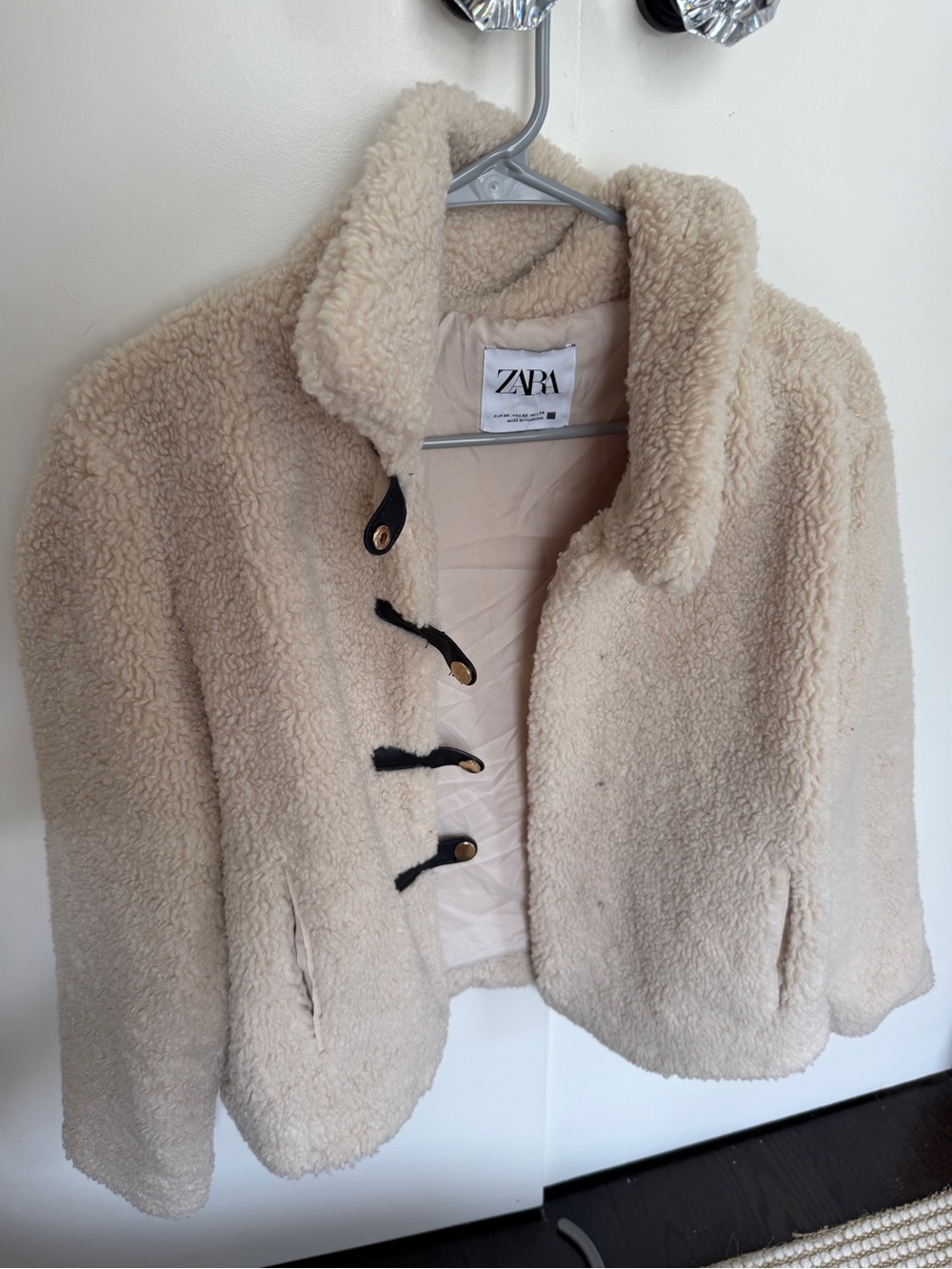 ZARA Cream Faux Shearling Toggle Coat